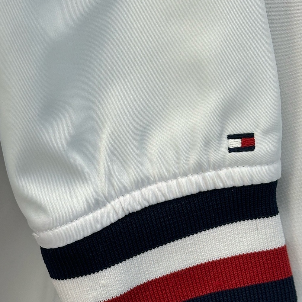 Tommy Hilfiger Boys Long Sleeve Logo Front Fabric Hood Varsity Jacket - White - Picture 4 of 8